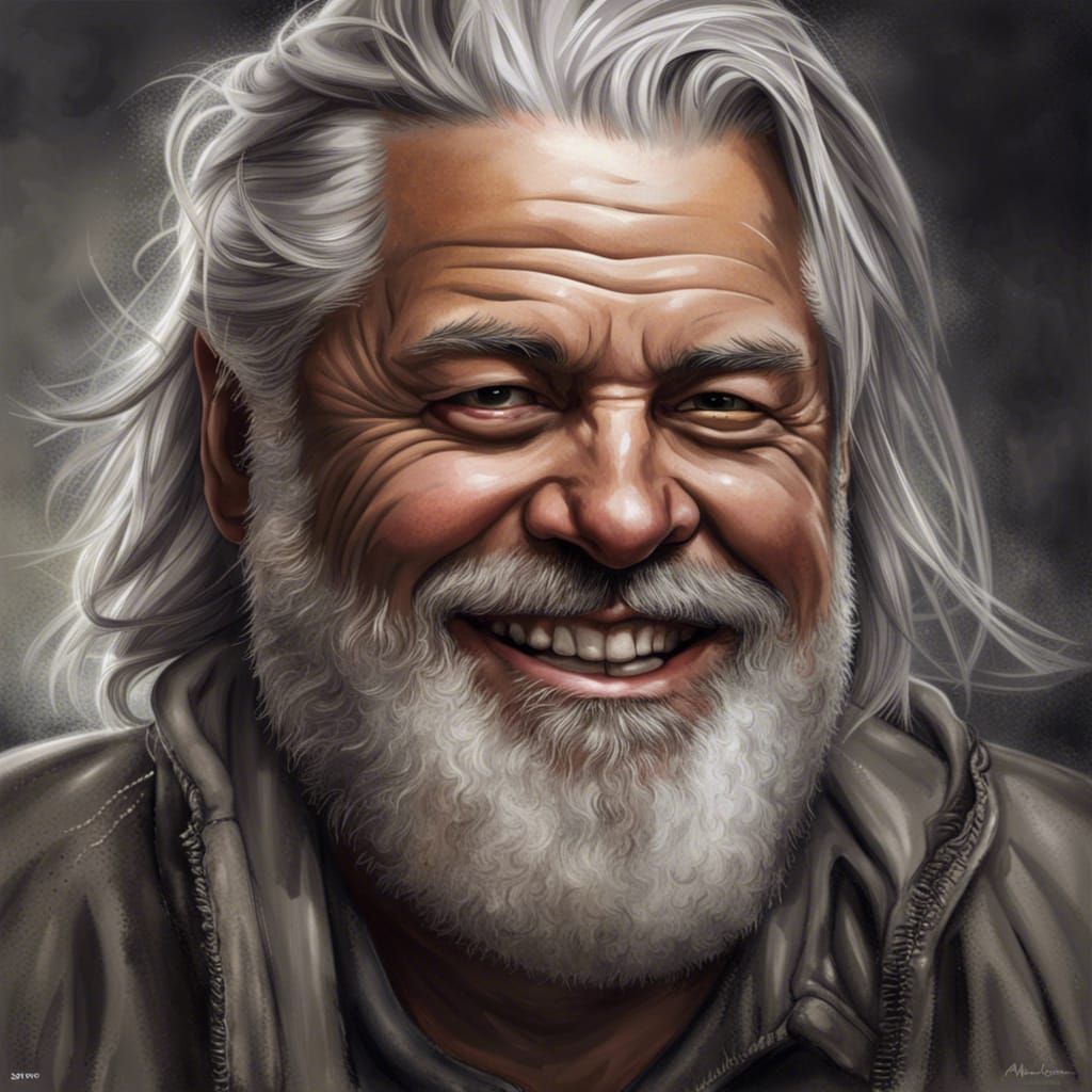 Hyperrealistic Portrait of Smiling Silver-Haired Man