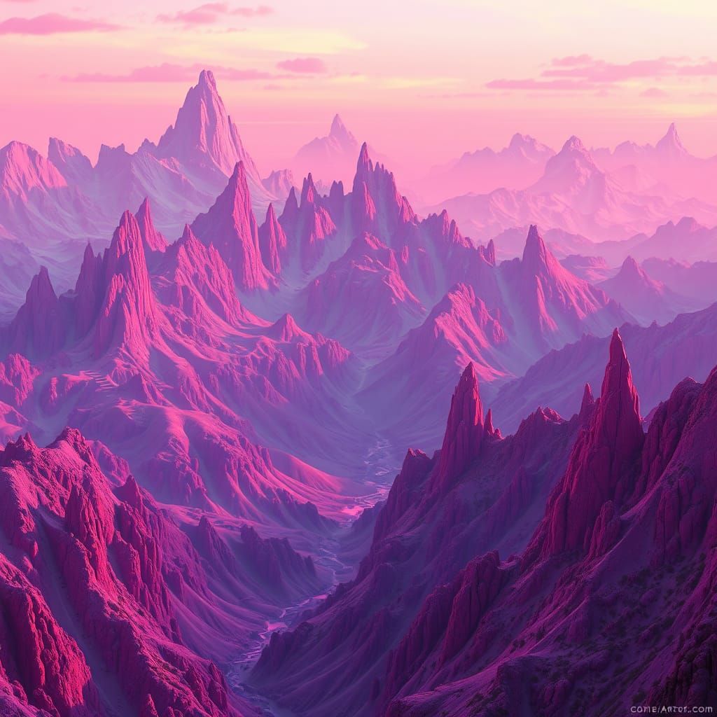 Iridescent Pink Mountains as Matte Painting