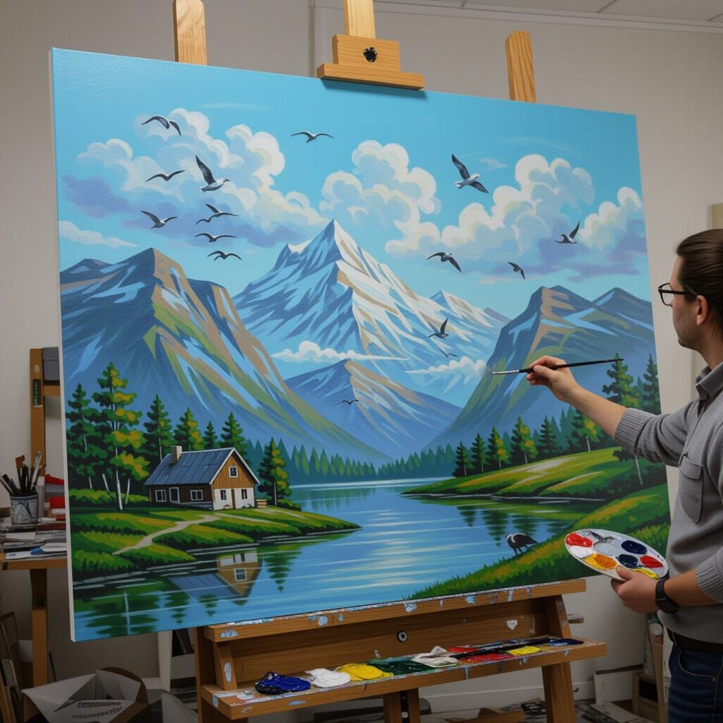 Detailed Airbrushed Landscape Painting on Canvas