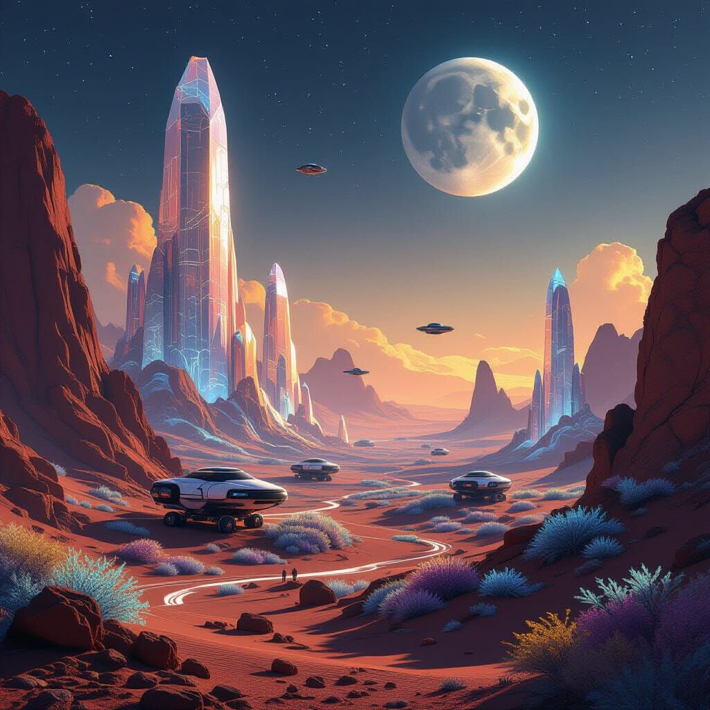 Breathtaking Martian Vista with Crystalline Structures and B...