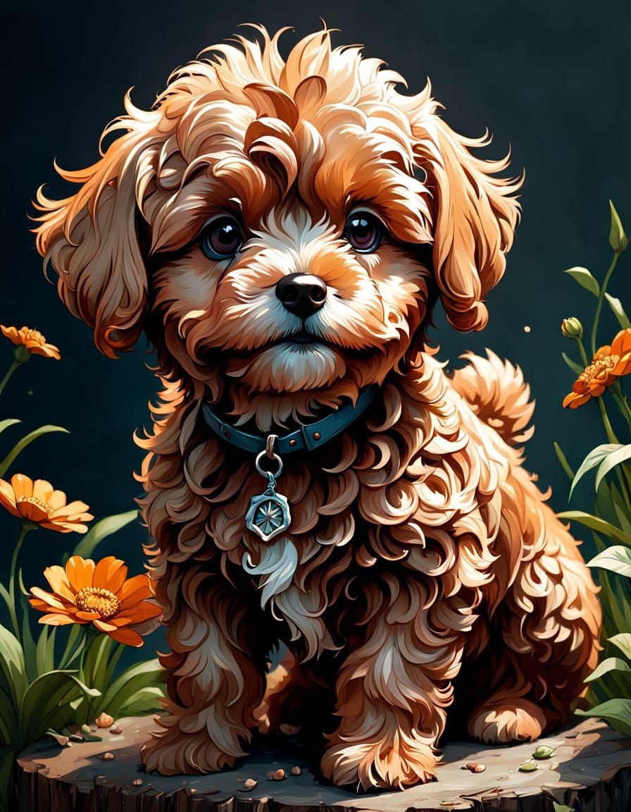 Adorable Maltipoo Puppy in a Floral Spring
