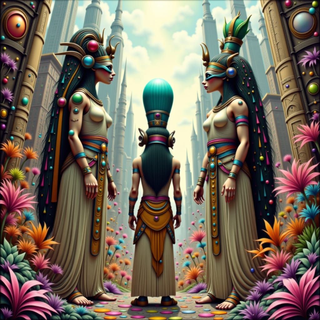 Pharaohs in NYC Skyscrapers, Mystical Futuristic Blend
