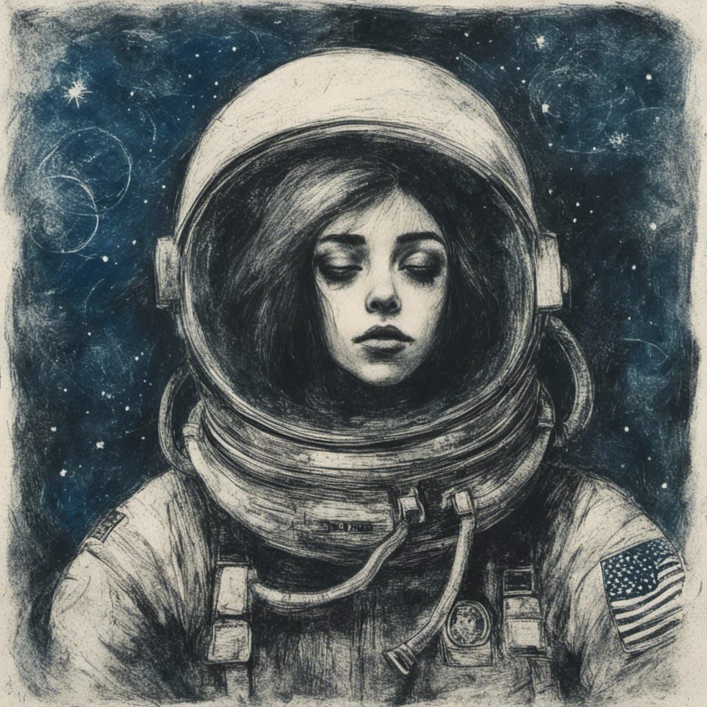 Astronaut Woman Chalk Drawing with Rough Texture
