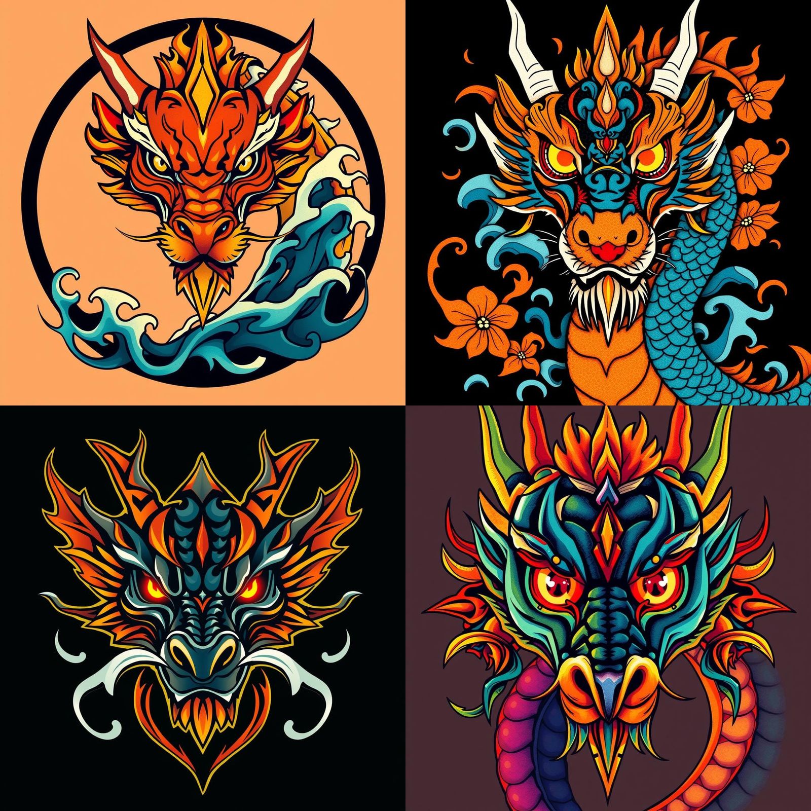 Colorful Dragon Tribal Logo Concept Art