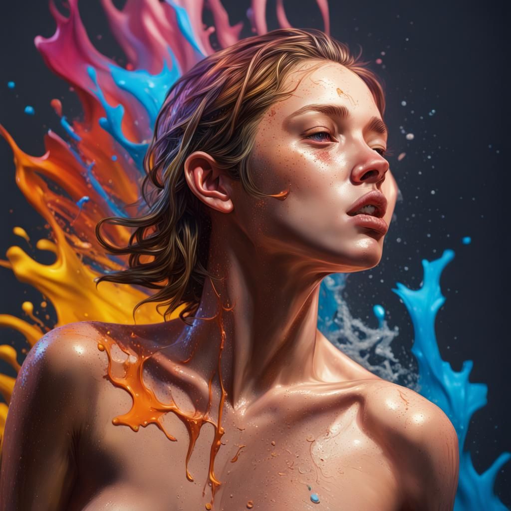 Hyperrealistic Naked Woman in Splash Art Style