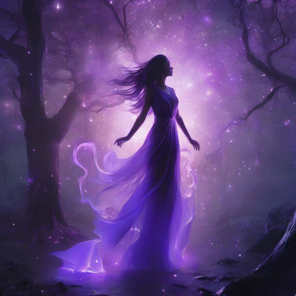 Otherworldly Woman in Cosmic Forest