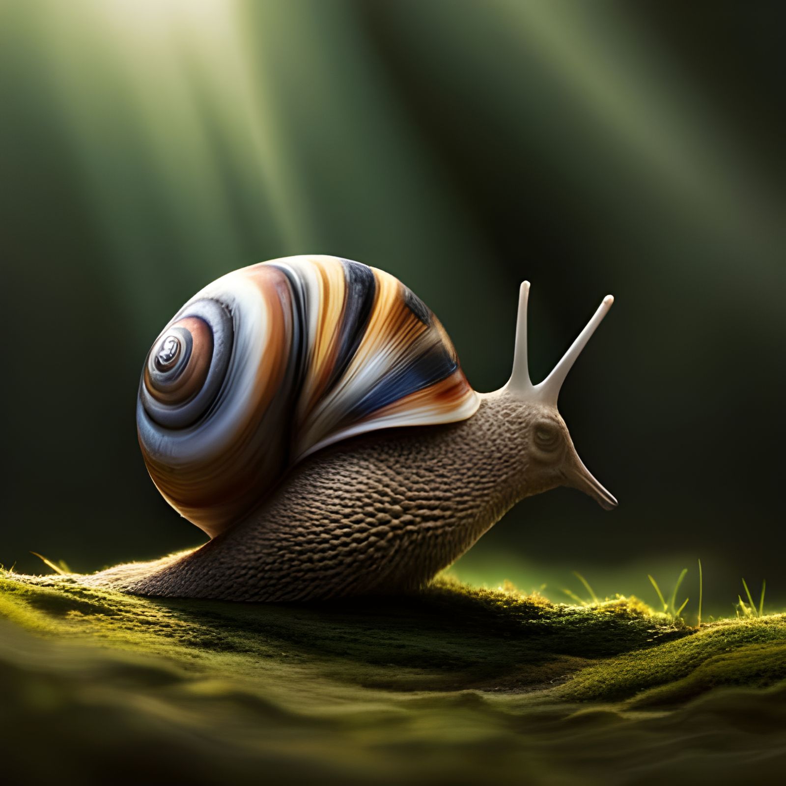 Snail Emerges from Shell: Detailed Digital Painting