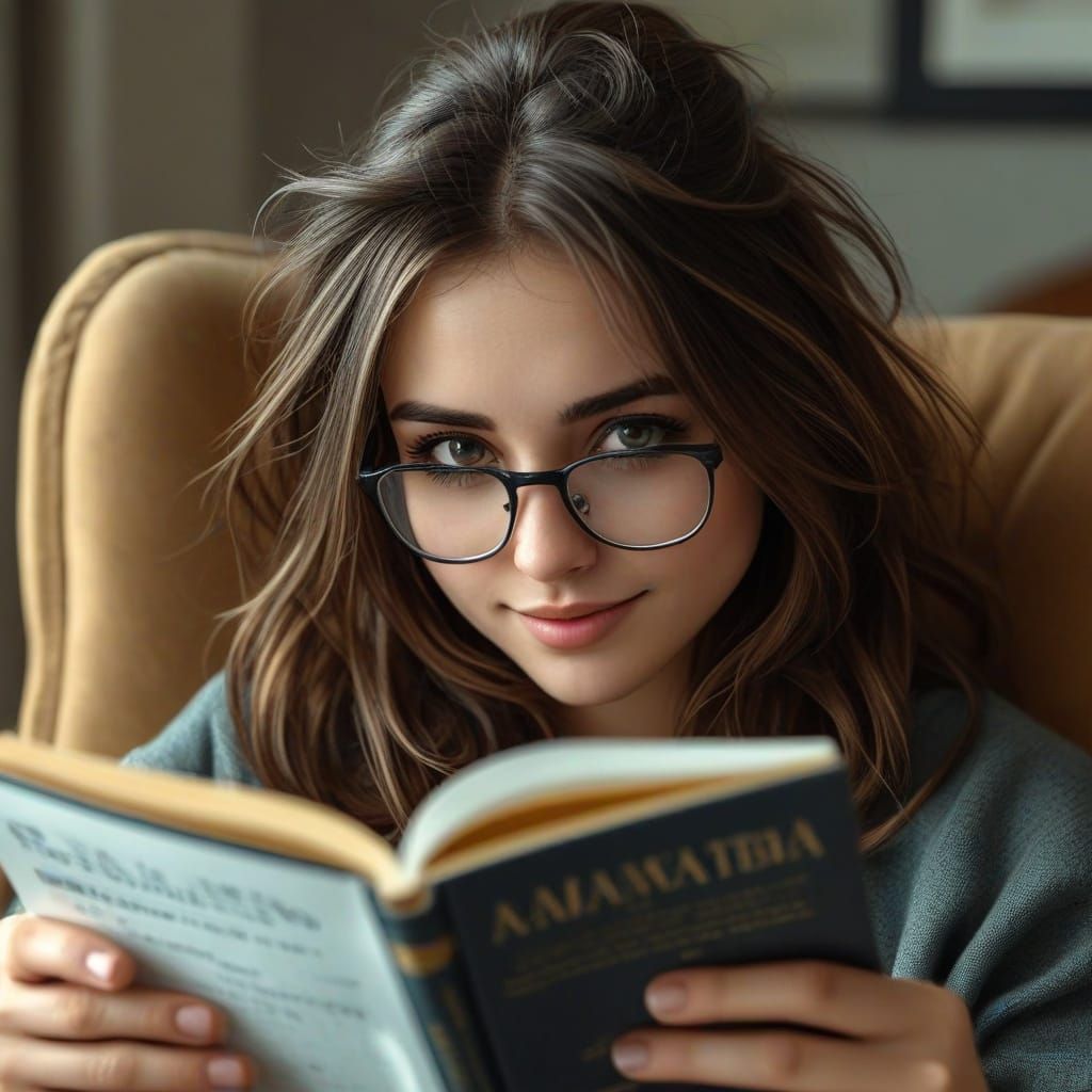 Woman Reading Book in Armchair
