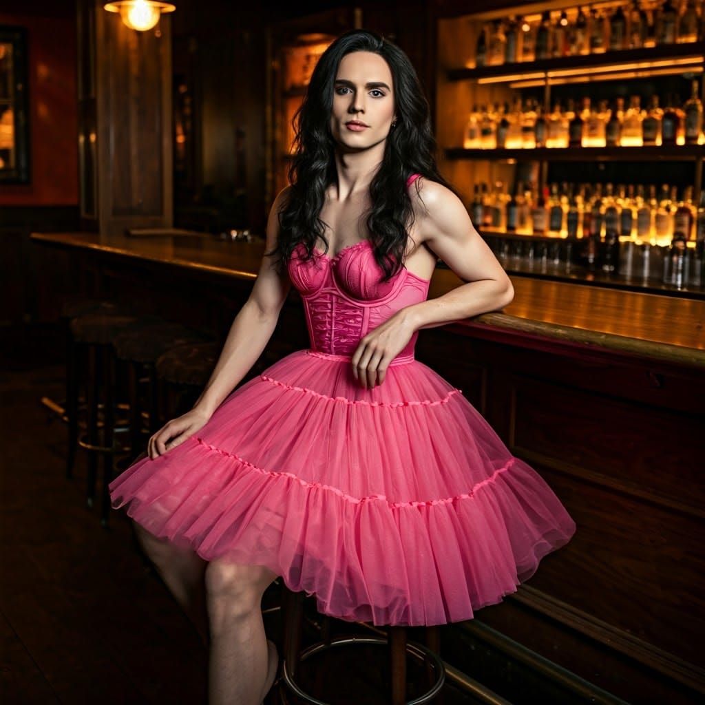 Elegant Young Man in Pink Net Petticoat Dress