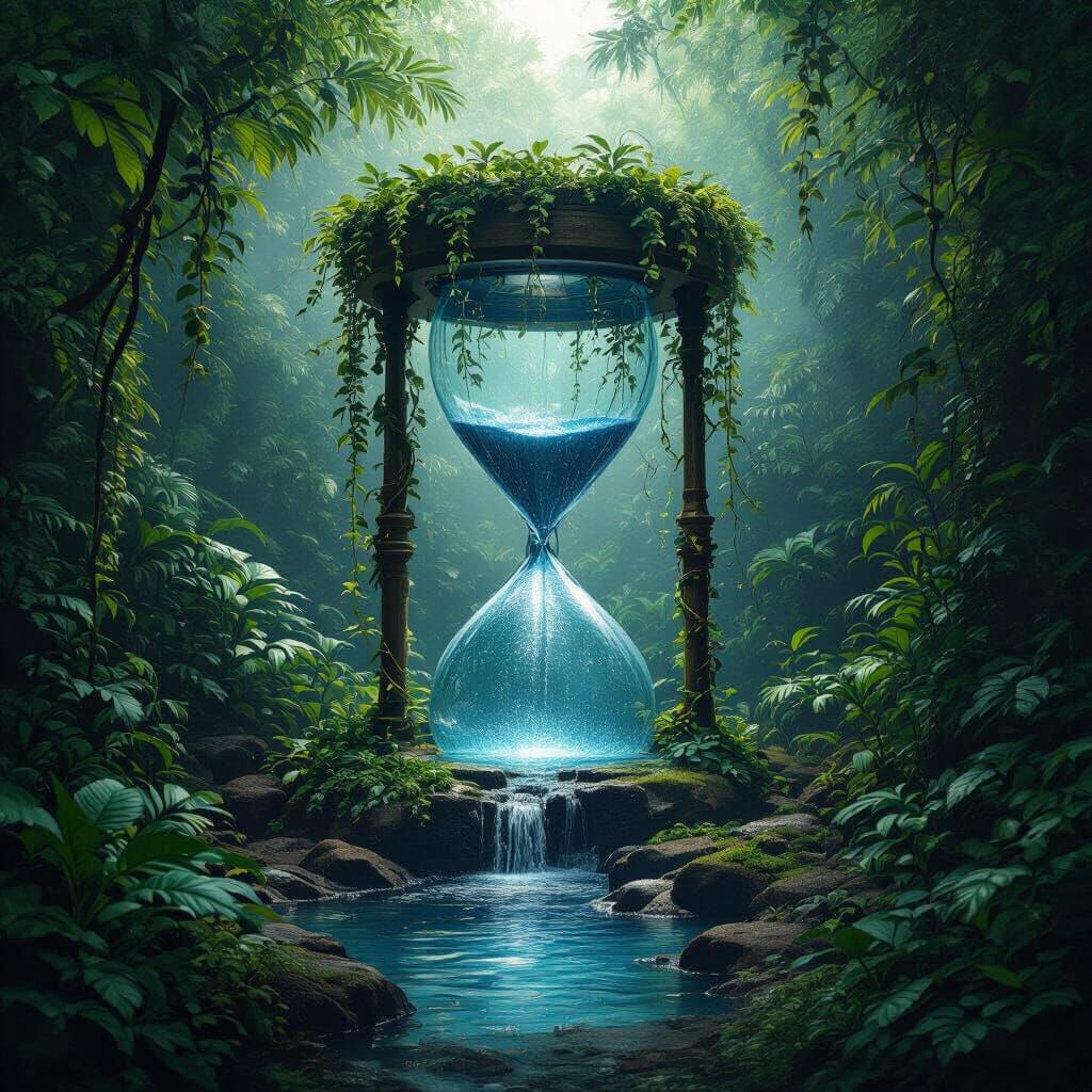 Jungle Hourglass Cascade in Photorealistic Style