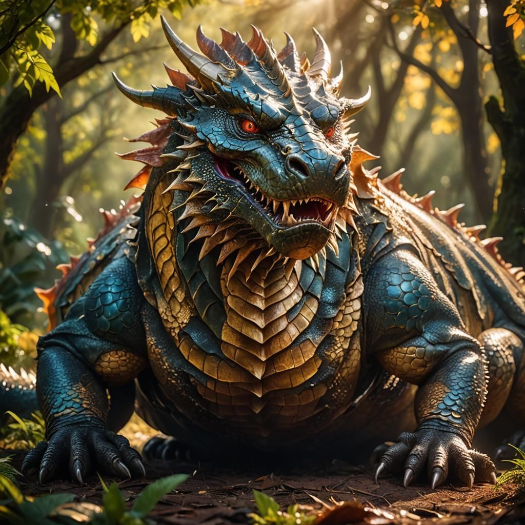 Macro Shot of Gigantic Dragon with Dramatic Lighting