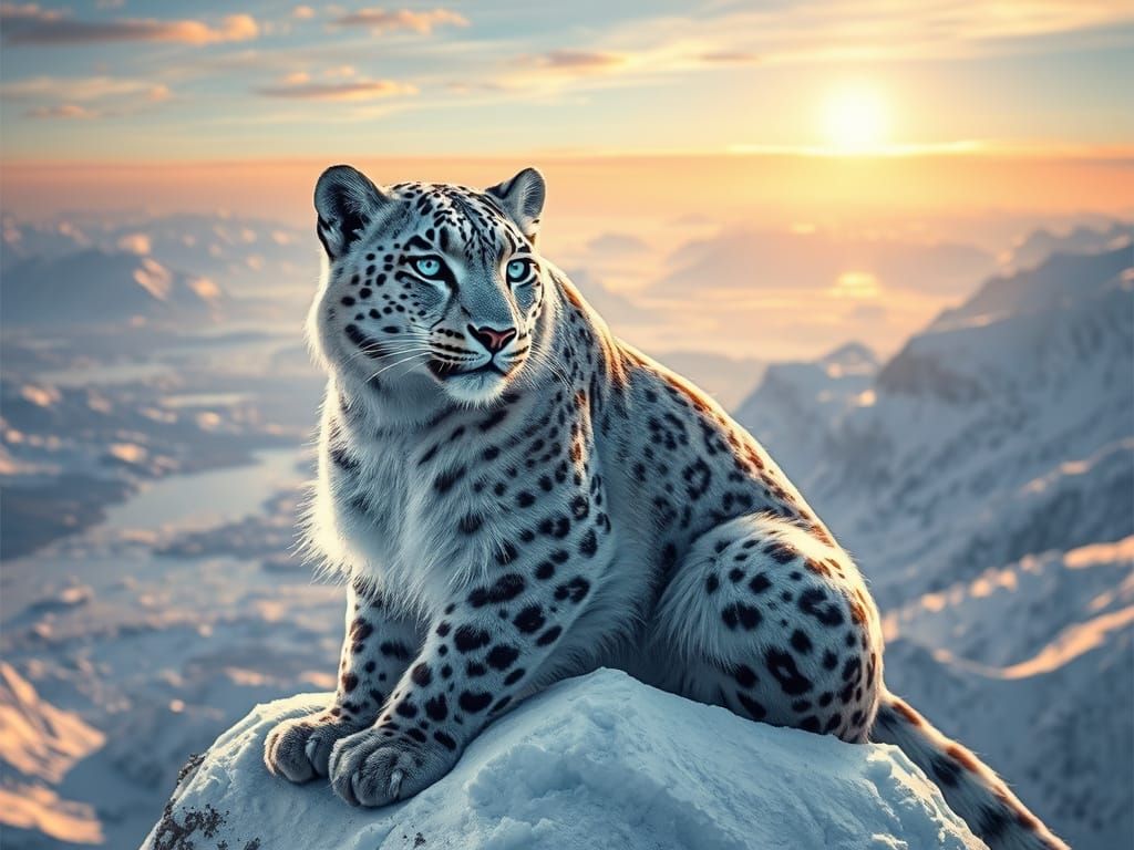 Regal Snow Leopard on Icy Mountain Peak