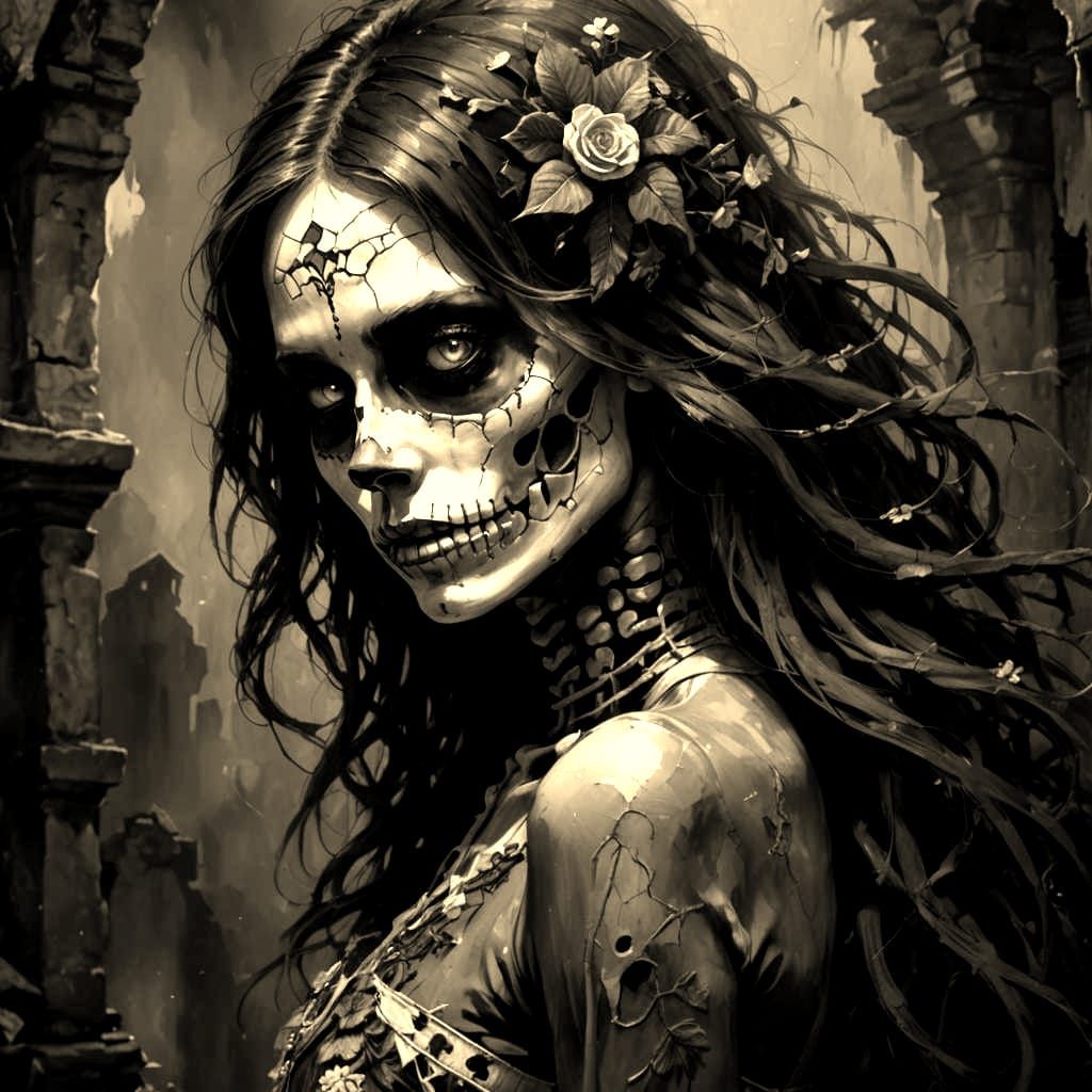 Skeleton Girl in Expressionist Style