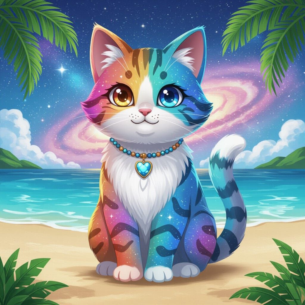 Cosmic Beach Cat Having Fun