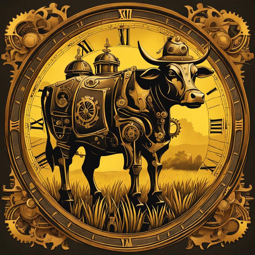 Clockwork Cow in 16th Century Steampunk Style