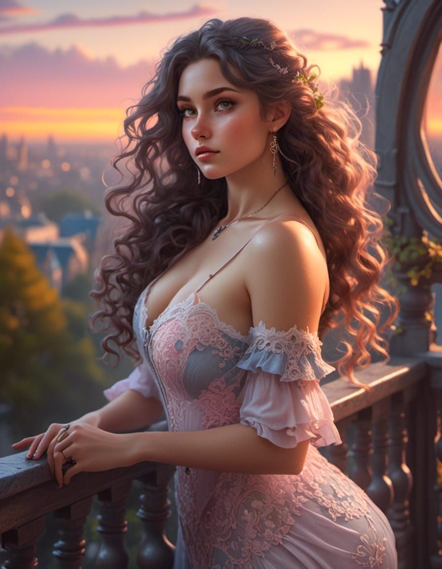 Sunrise Portrait: Curvy Woman in Comicbook Realism