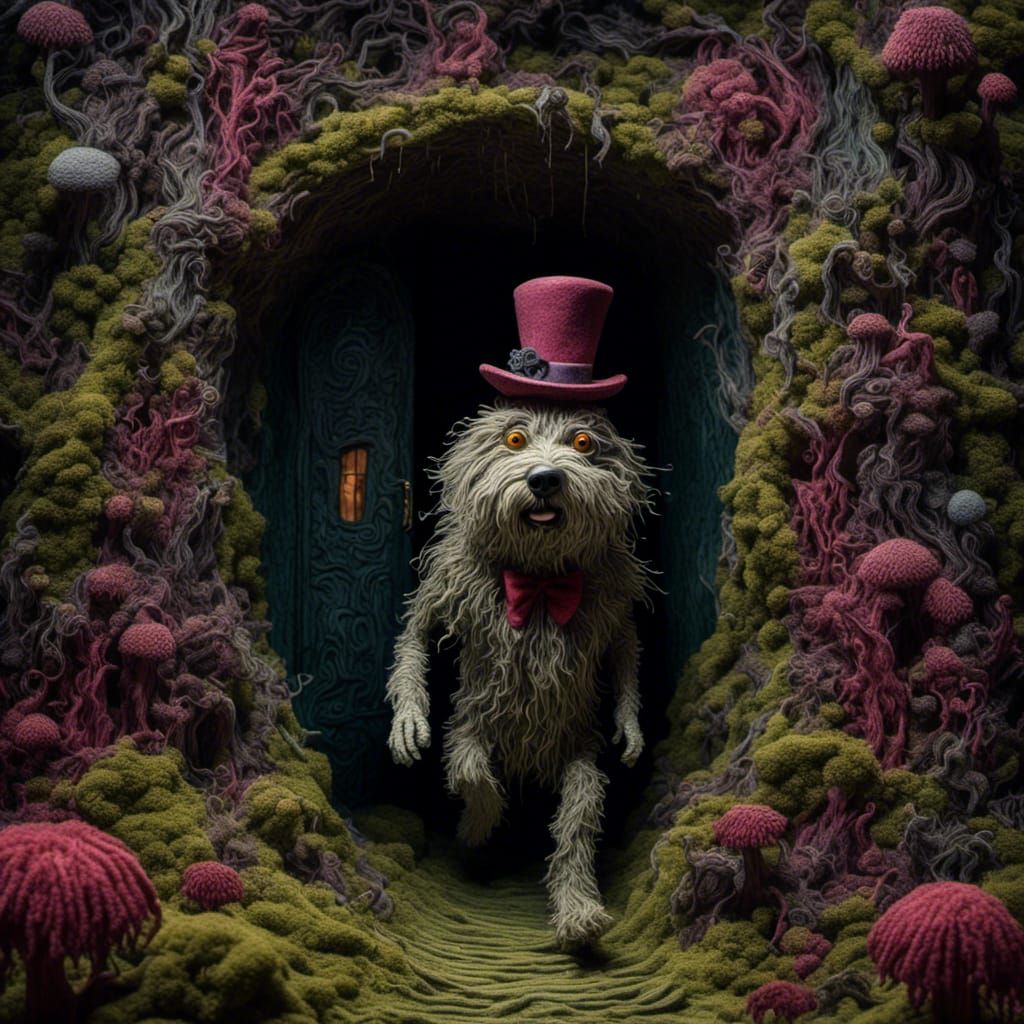 Furry Monster with Top Hat Through Portal