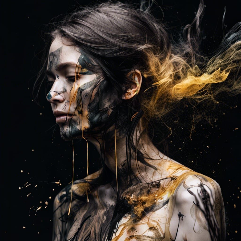 Ink Raven Dissolving into Smoke, Digital Art