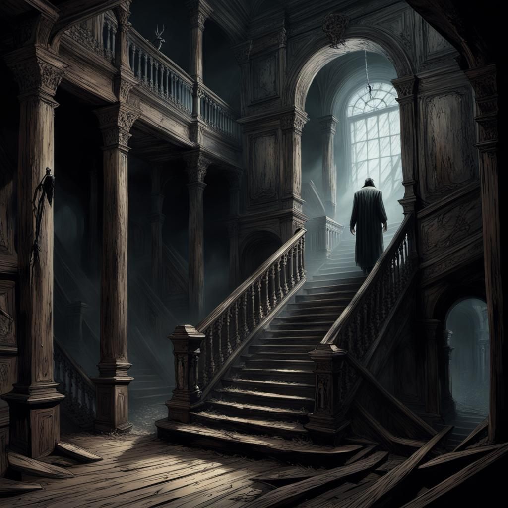 Ethereal Figure on Haunted Staircase