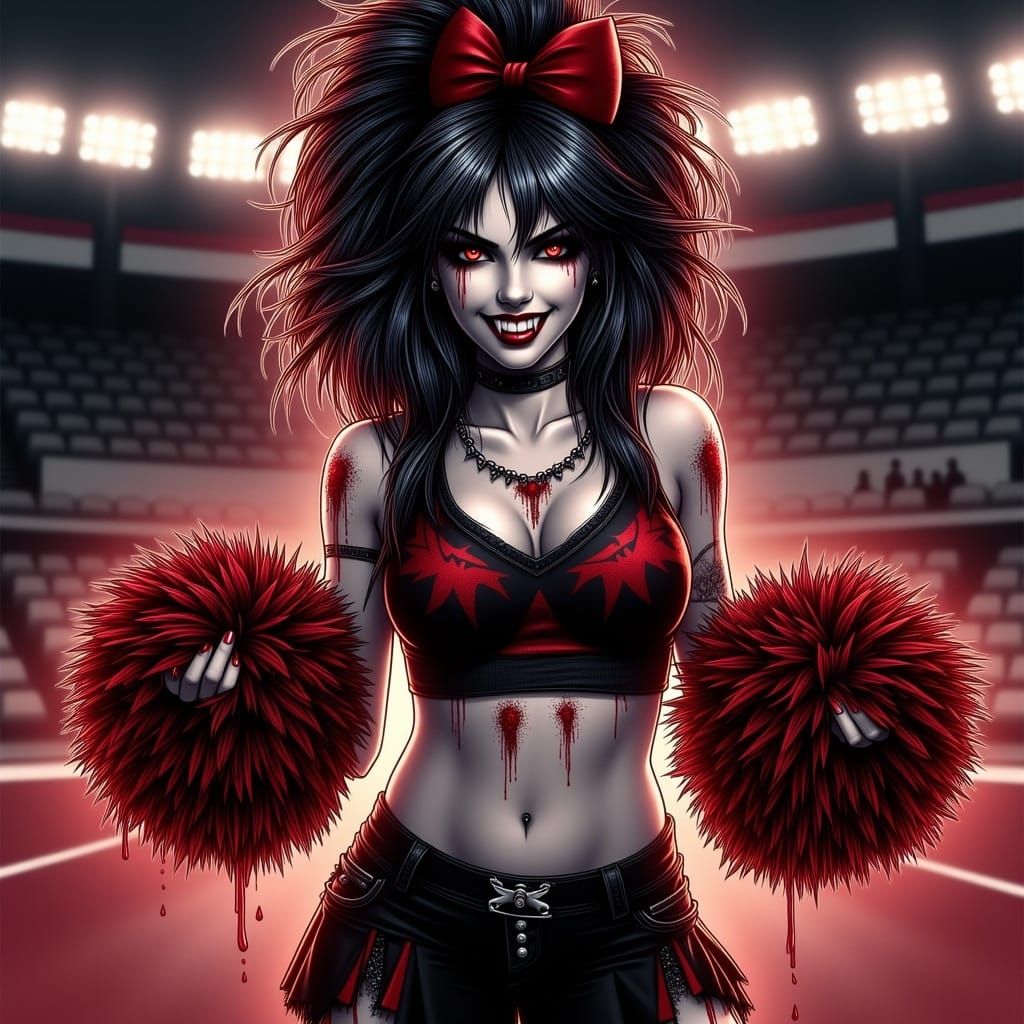 Gothic Punk Vampire Cheerleader in Gym Lights