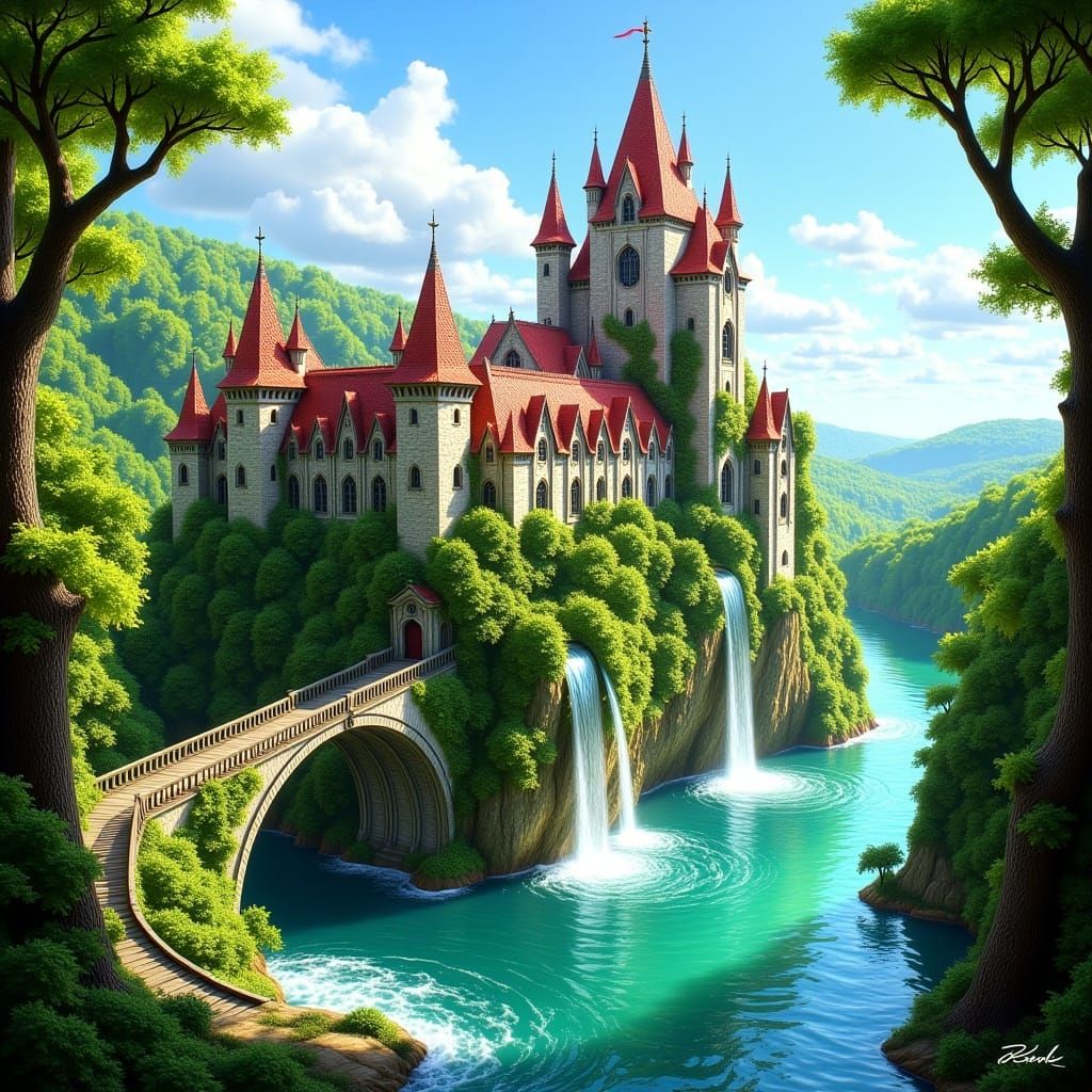 <lora:MJ6-1 DreamForge:1.0> Rapunzel's Castle in enchanted f...