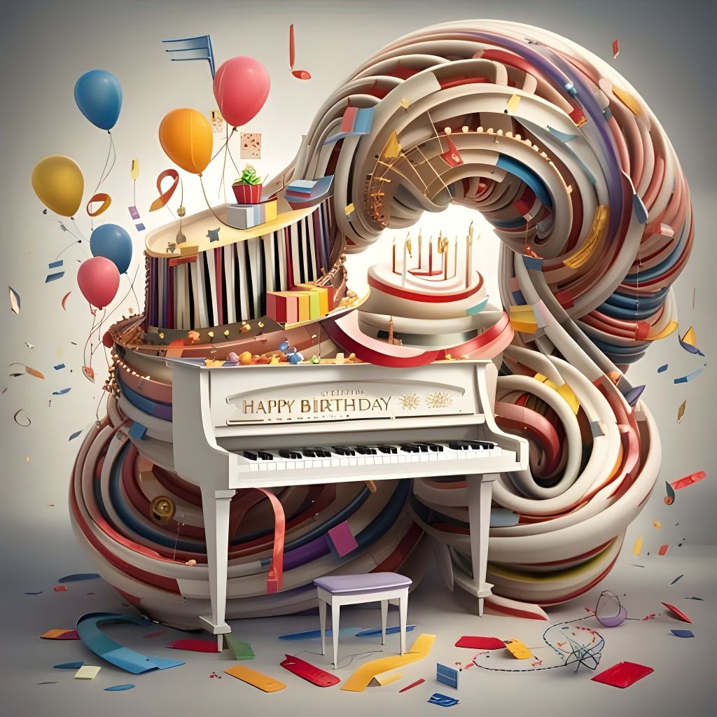 Happy Birthday Piano with Musical Spirals