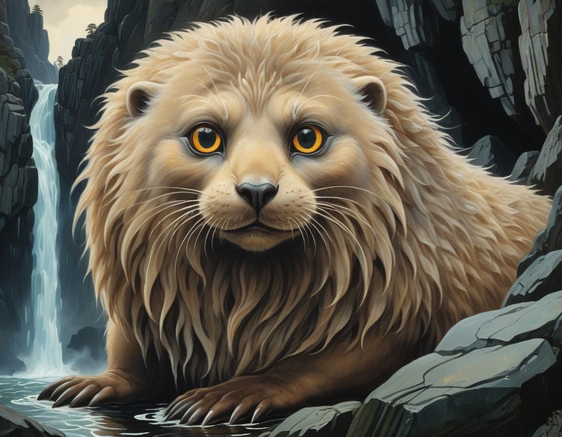 Surreal Creature Portrait with Castle, Oil on Canvas