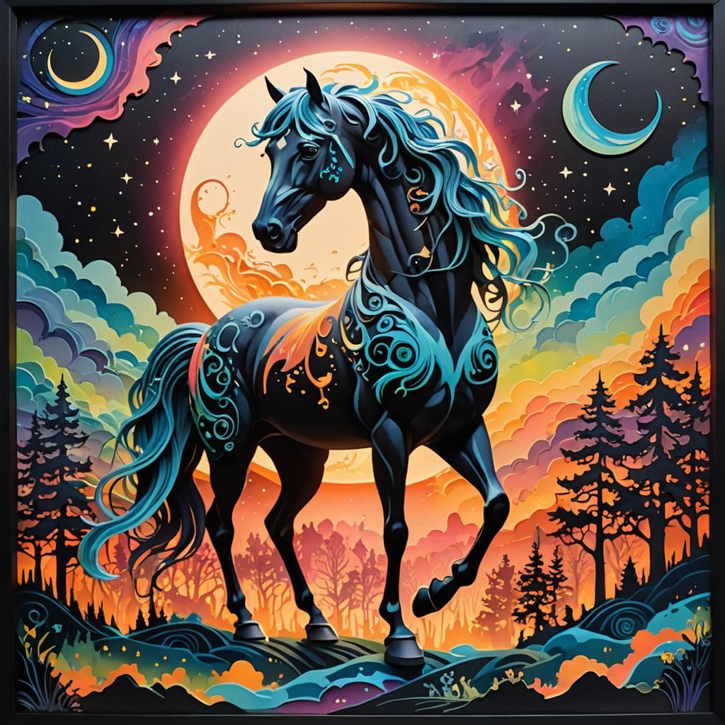 Surreal Mist Horse in Graffiti Shadowbox