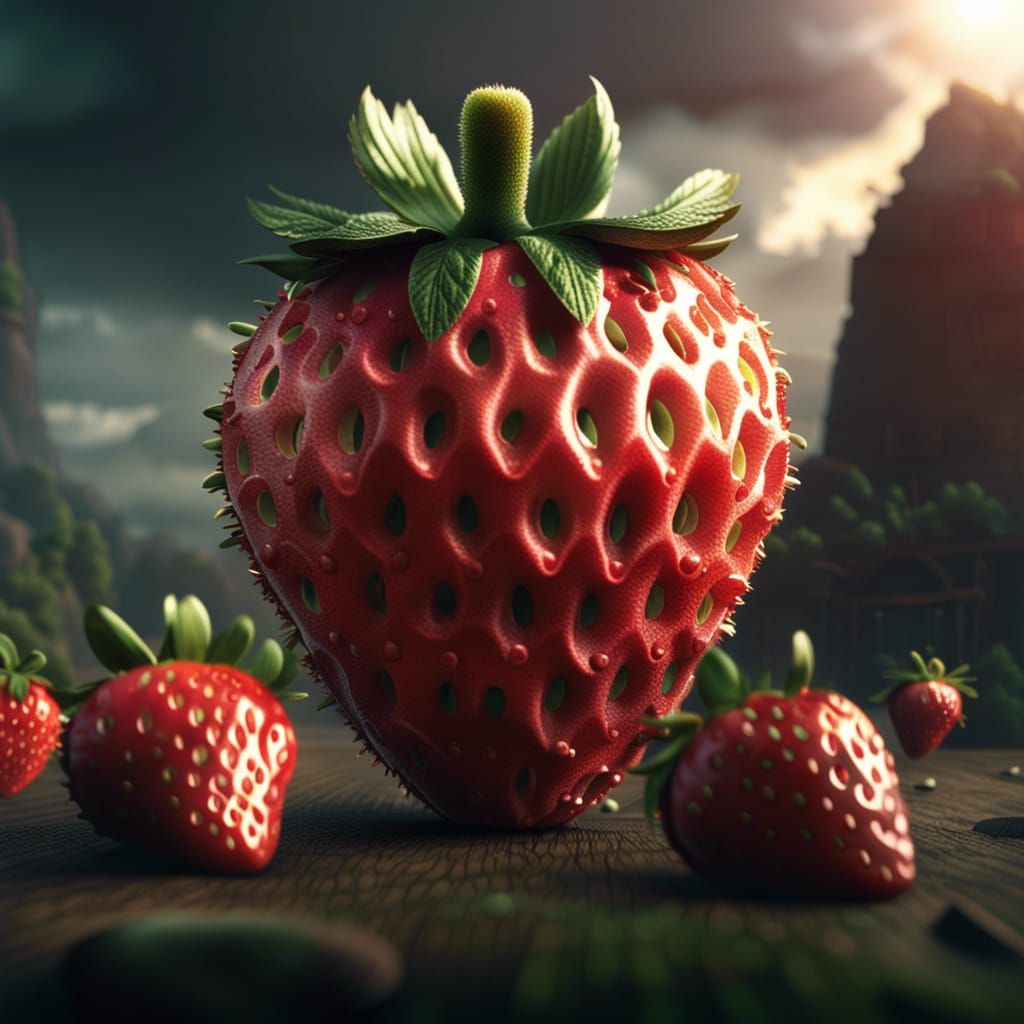 Strawberry Grenade Explosion: Epic Digital Matte Painting