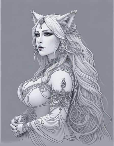 Tender Wolf Wife Portrait with Fractal Jewelry