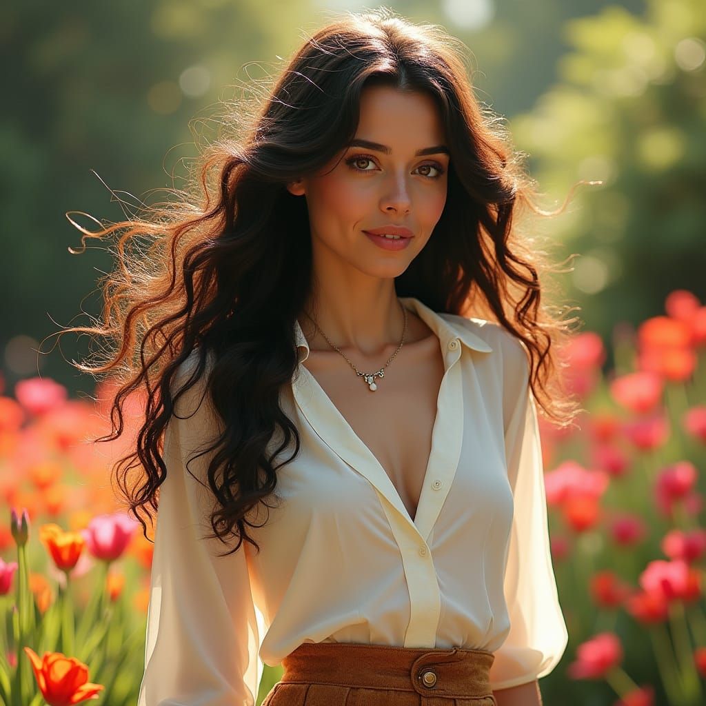 Woman in Garden in Art Nouveau Style