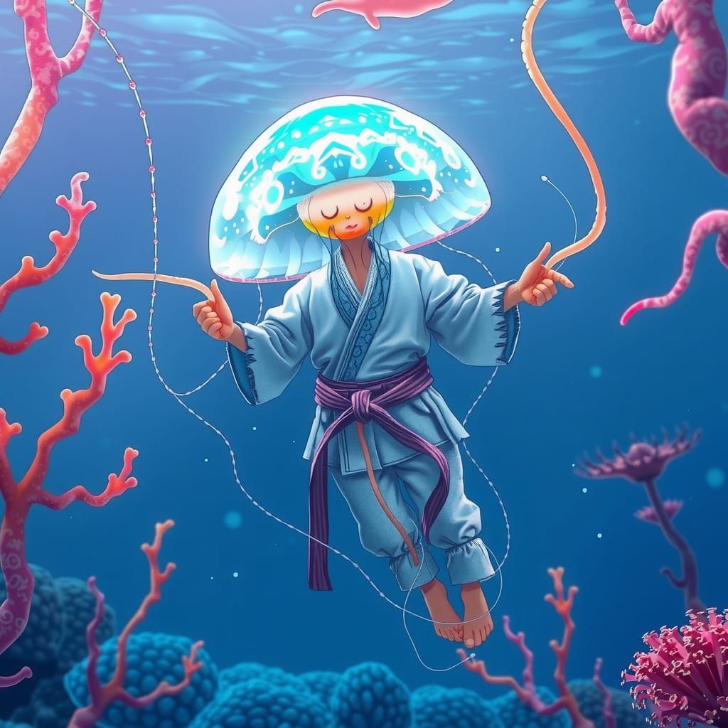 Jellyfish Karate Master in Dreamy Ocean