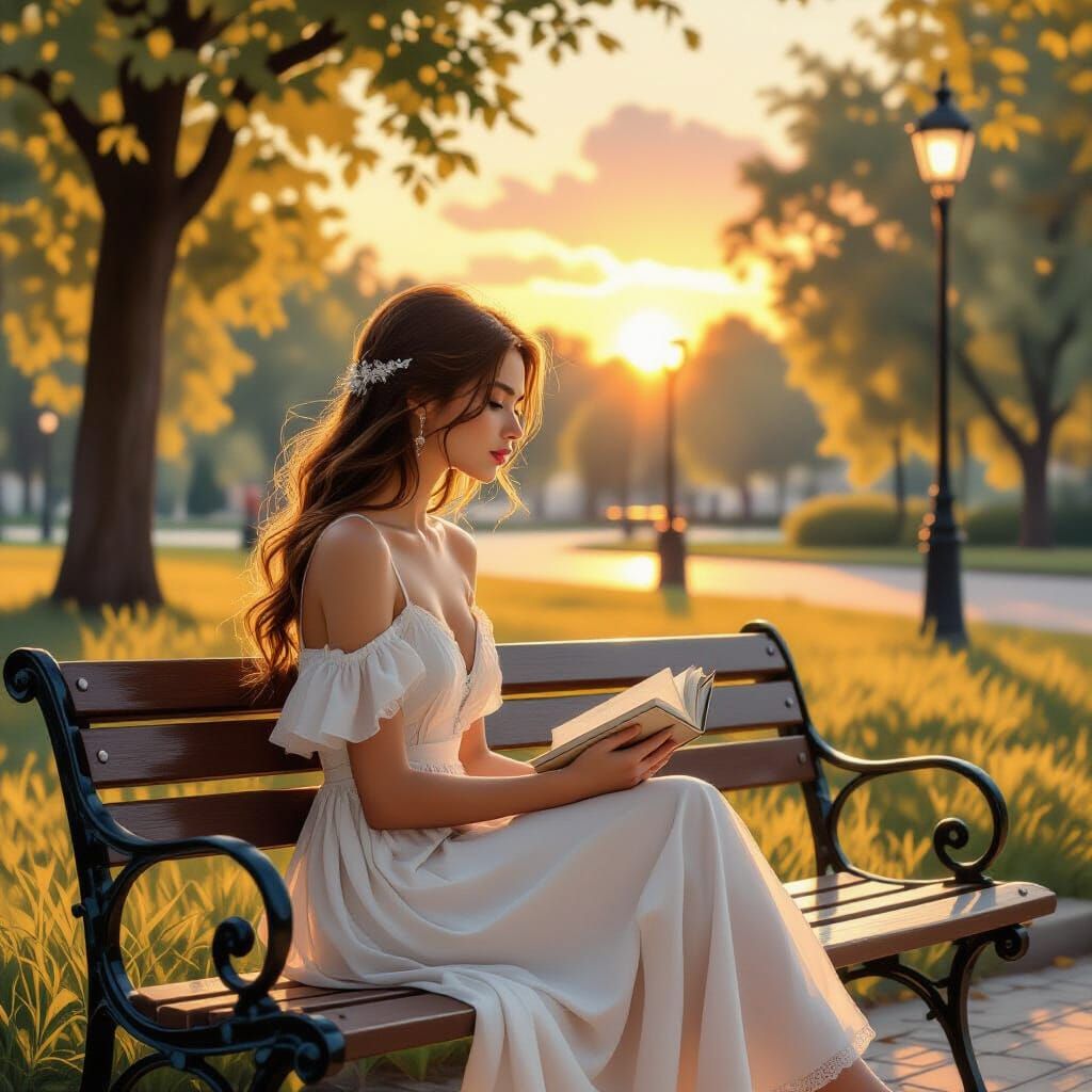 Woman Gazing at Sunset in Impressionistic Style