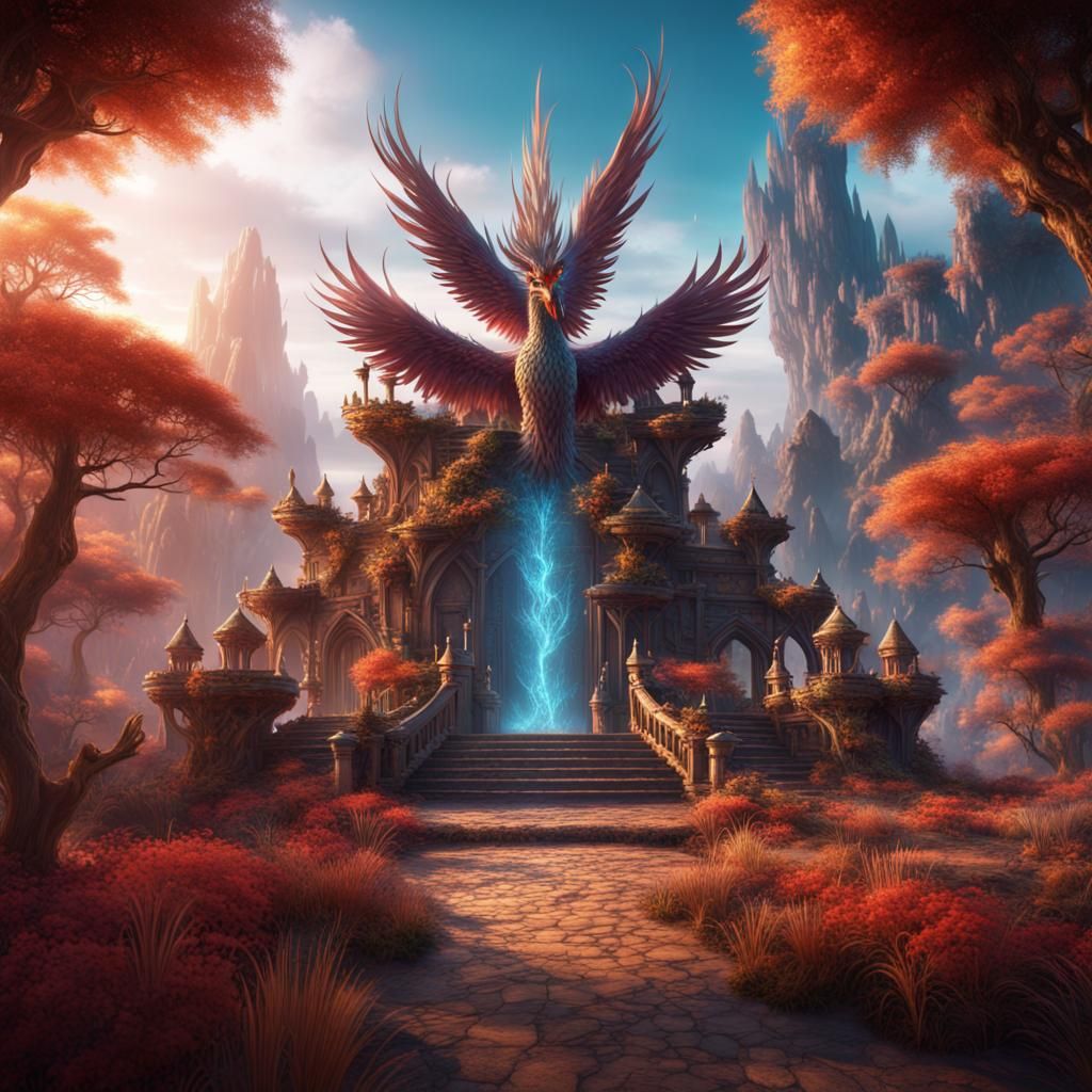 Enchanted Phoenix Kingdom: Detailed Fantasy Art
