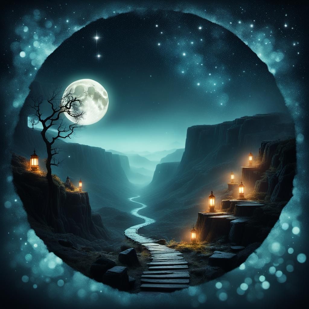 Eerie Battlefield at the Gorge of Souls Under Magic Moon