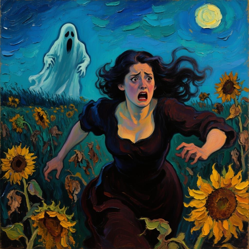 Post-Impressionist Horror: Woman Flees Ghostly Apparition in...