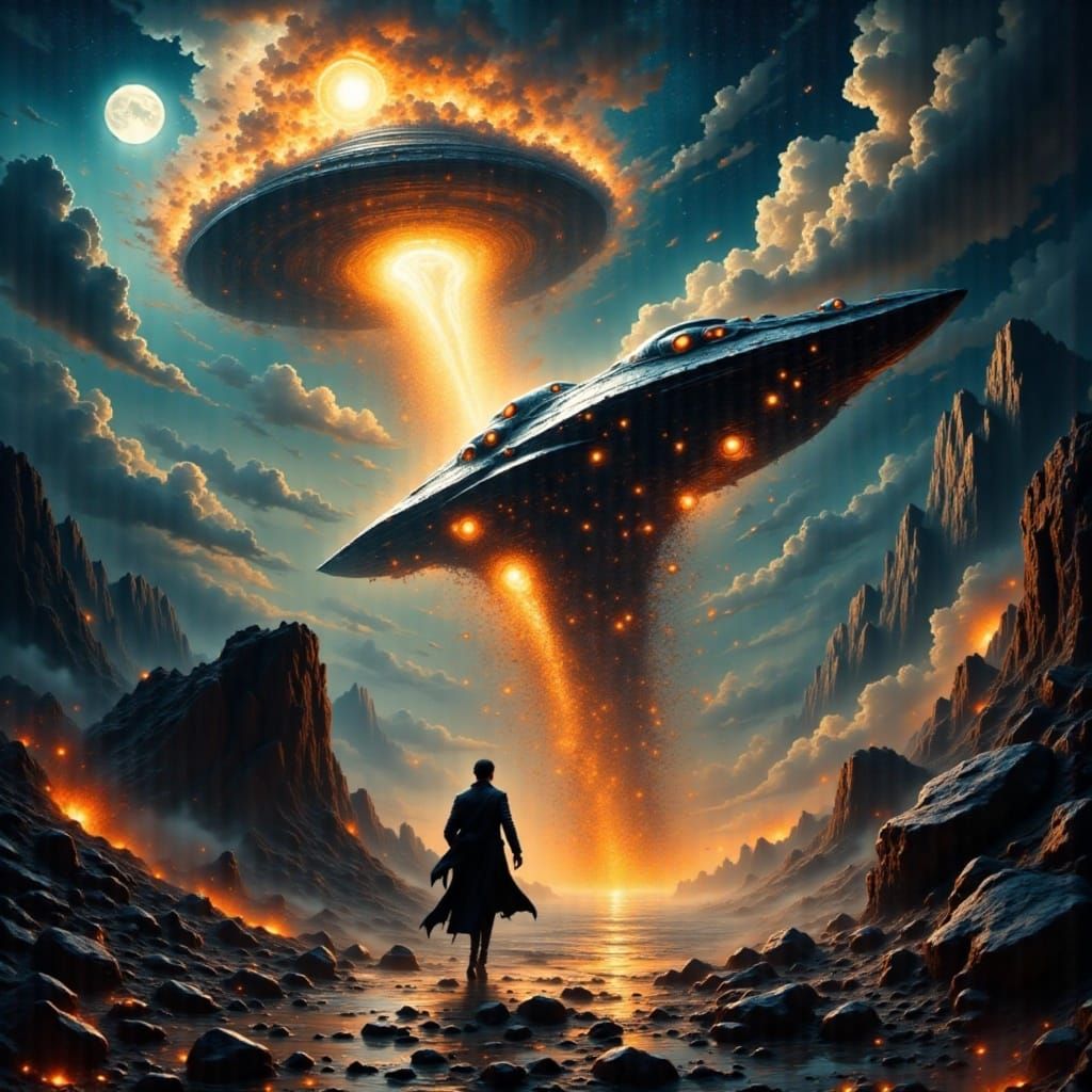 Surreal Alien Spaceship Invasion in Realistic Skyfall Style