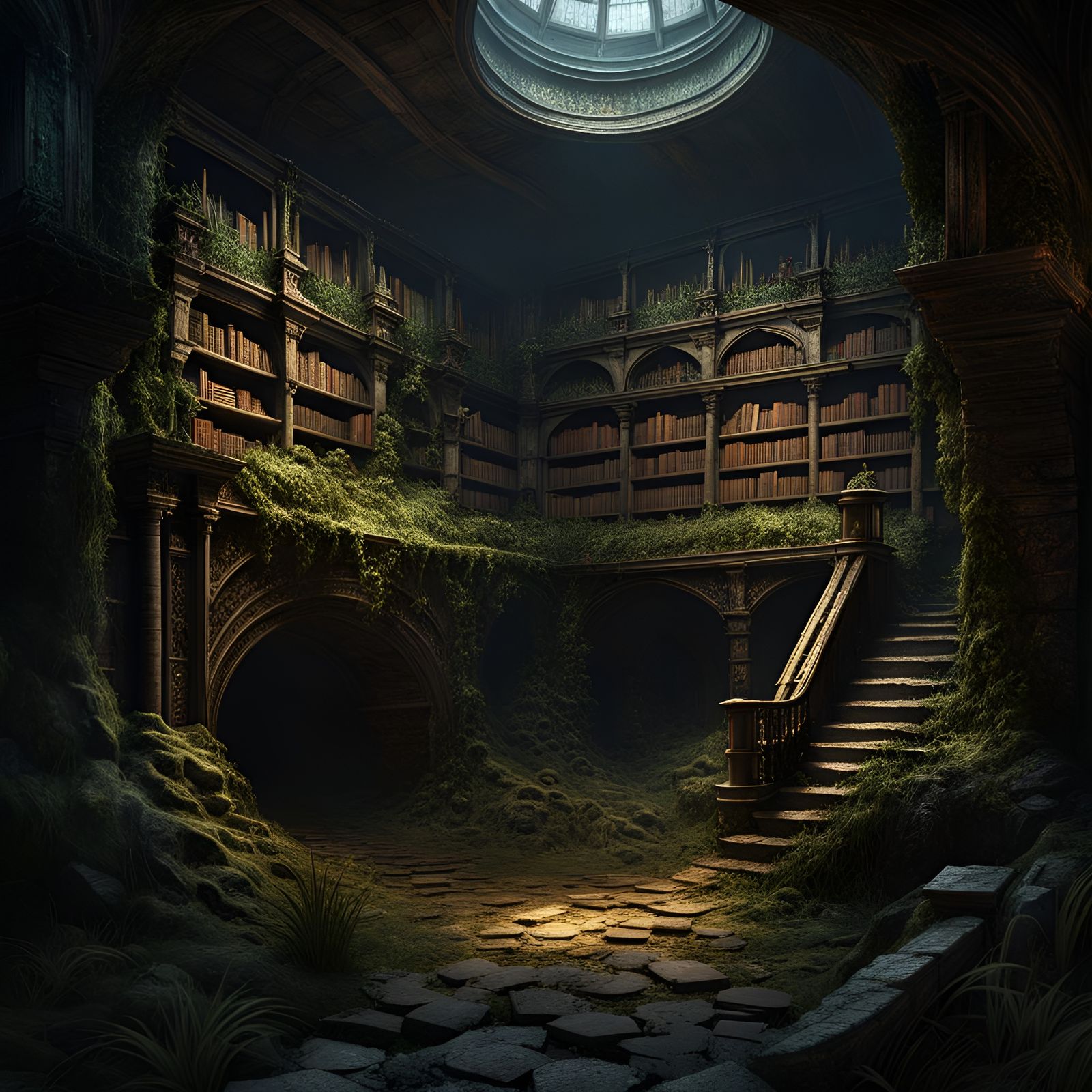 Dark Fantasy: Abandoned Underground Castle Library