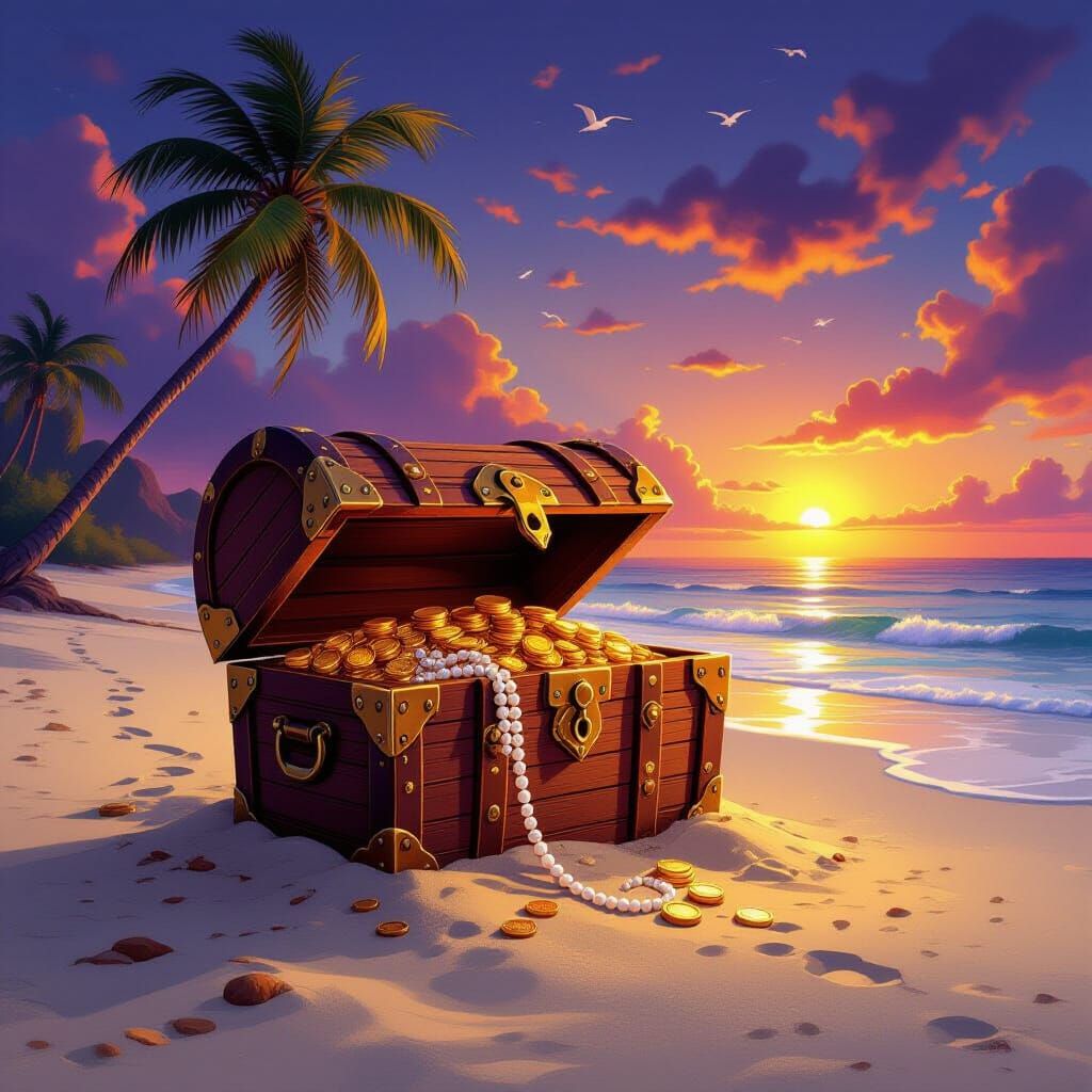 Sunken Treasure Chest Discovery on Sandy Beach