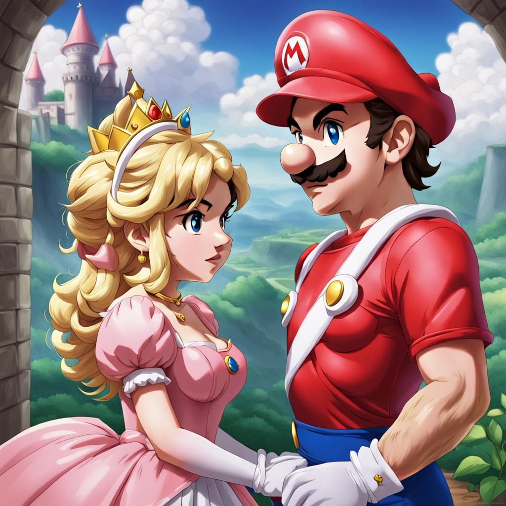 Mario and Princess Peach in Anime Style