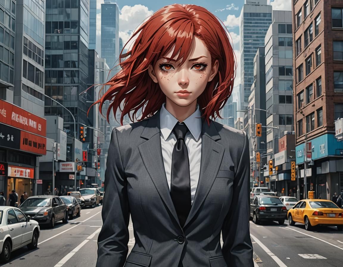 Makima in Urban Setting with Lifelike Detail