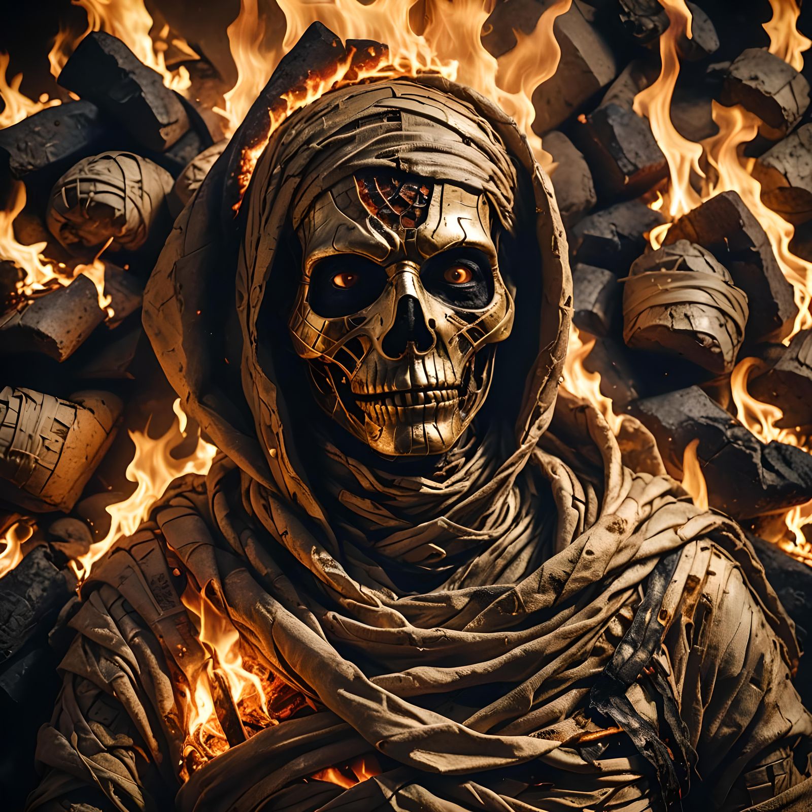 Flaming Mummy in Hyperrealistic Detail