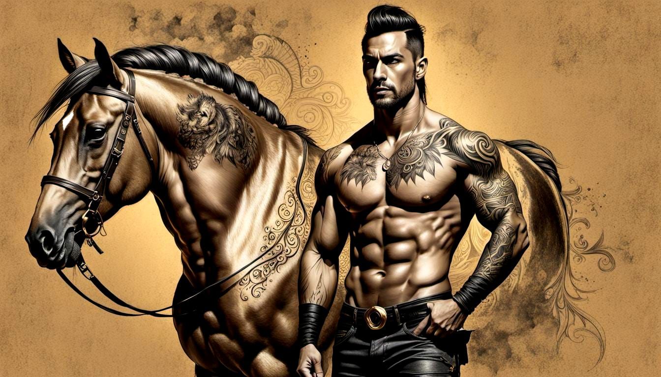 Handsome Male Figure with Tribal Tattoos: Charcoal Sketch