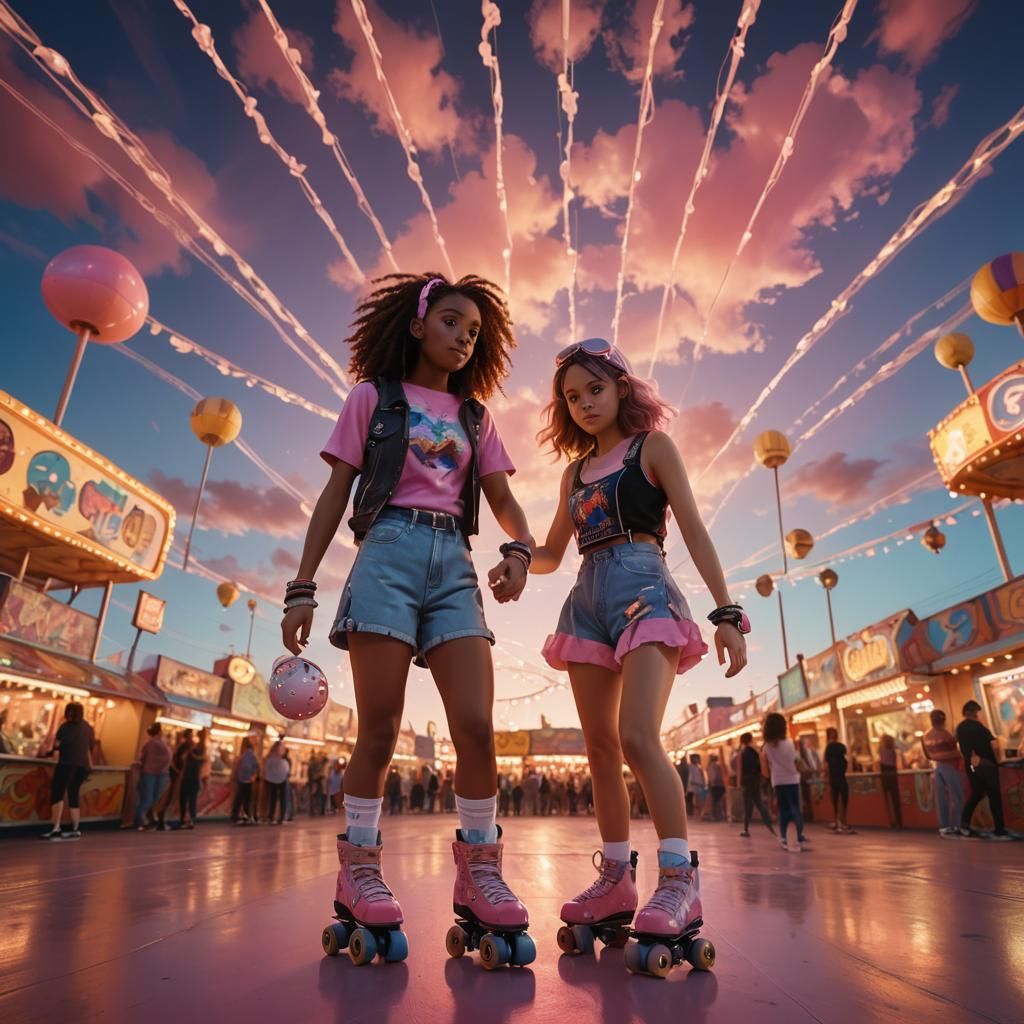 Funfair Roller Skater in Digital Matte Painting Style