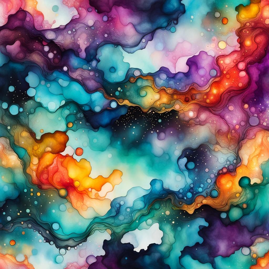 Ethereal Celestial Dreamscape in Alcohol Ink Style