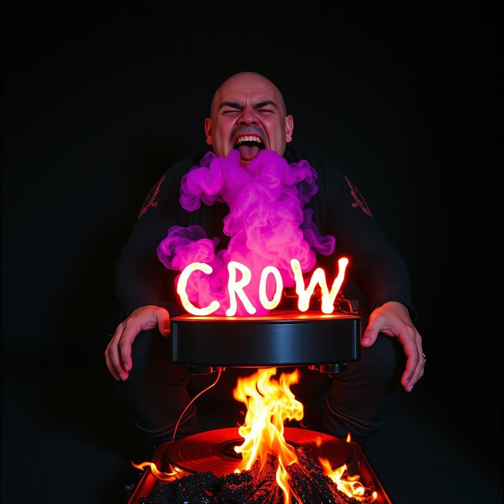 Distorted Man on Flaming Record Player, Ultraviolet Crow