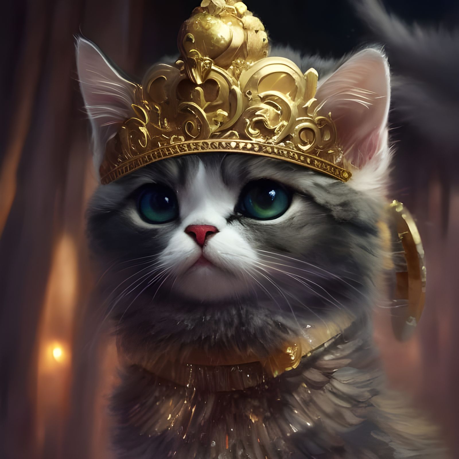 Majestic Cat King in Oil Painting Style