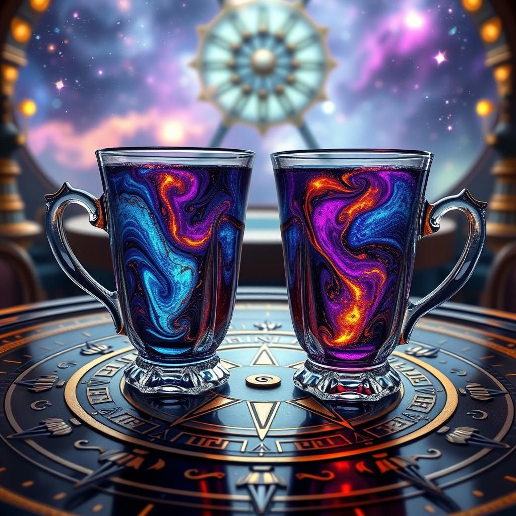 Cosmic Coffee Cups in Mystical Astral Lounge
