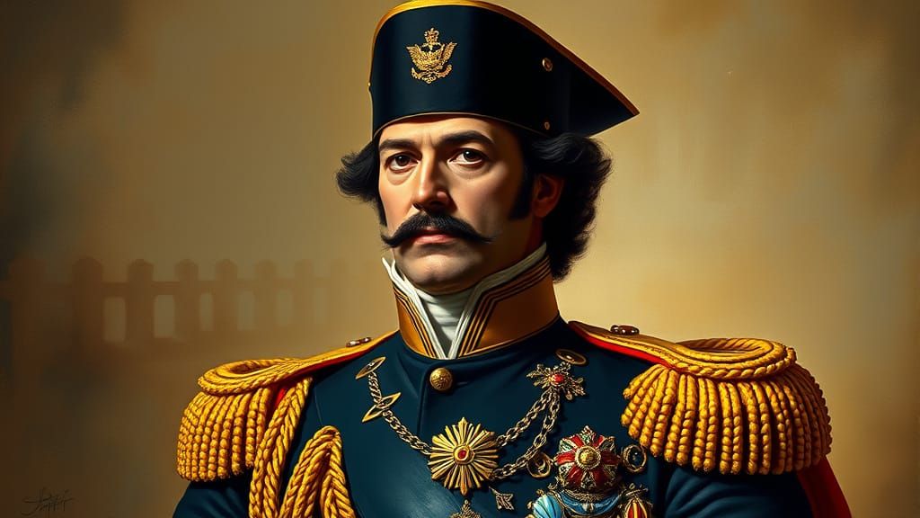 Regal Portrait of Simon Bolivar in 19th-Century Military Att...