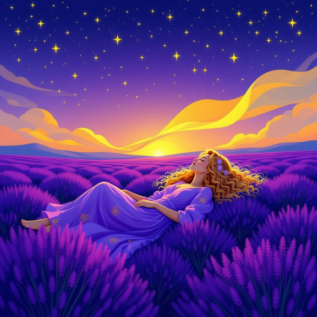 Dreamy Lavender Field with Sleeping Woman